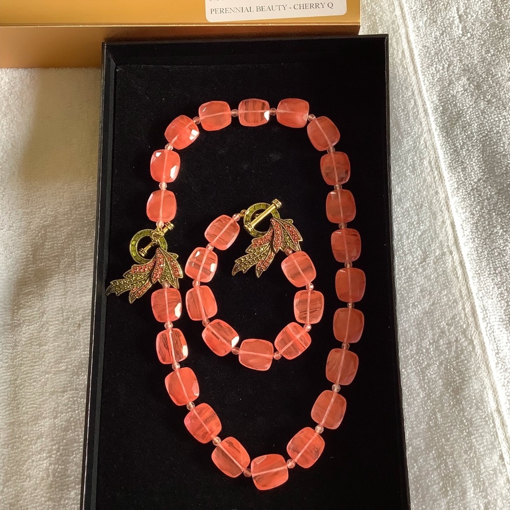 Heidi Daus Perennial Beauty Pink Cherry Quartz Necklace & Bracelet Set